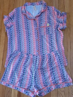 Simply Southern Coral, Navy & White Floral Stripe Pajama Set